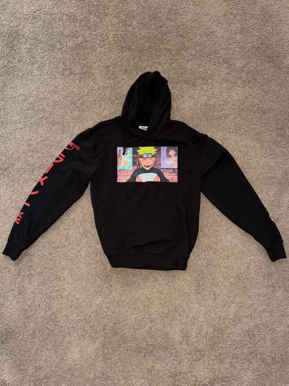 Hot Topic Black Naruto Graphic Pullover Hoodie with Red Sleeve Print
